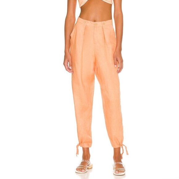 Revel Rey Women Linen Pants Medium Ramona Jogger Trouser Peach Coastal‎ Pockets - Picture 1 of 8